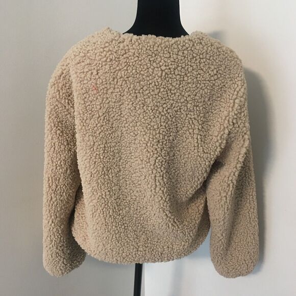 MOON RIVER Anthro Boho Sherpa Faux Suede Makenna Cream Snap Front Jacket XS - Picture 5 of 11